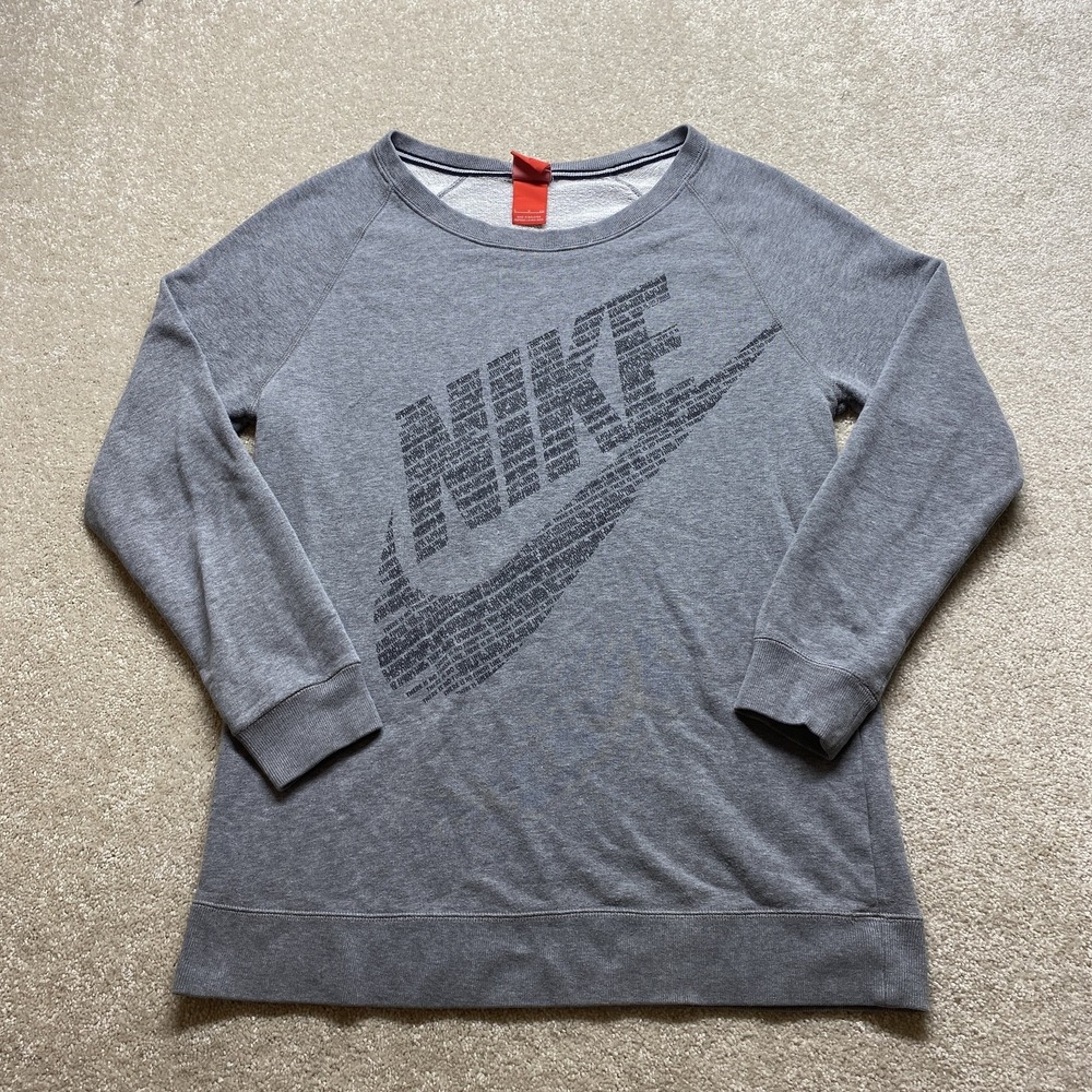 Nike Sweatshirt Womens Small Gray Graphic Logo Raglan Sleeve Pullover